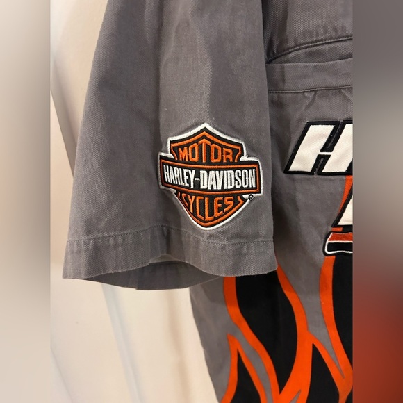 Harley Davidson Motorcycle Racing Flames Mechanic Work Shirt Screamin Eagle Sz L - Picture 4 of 5